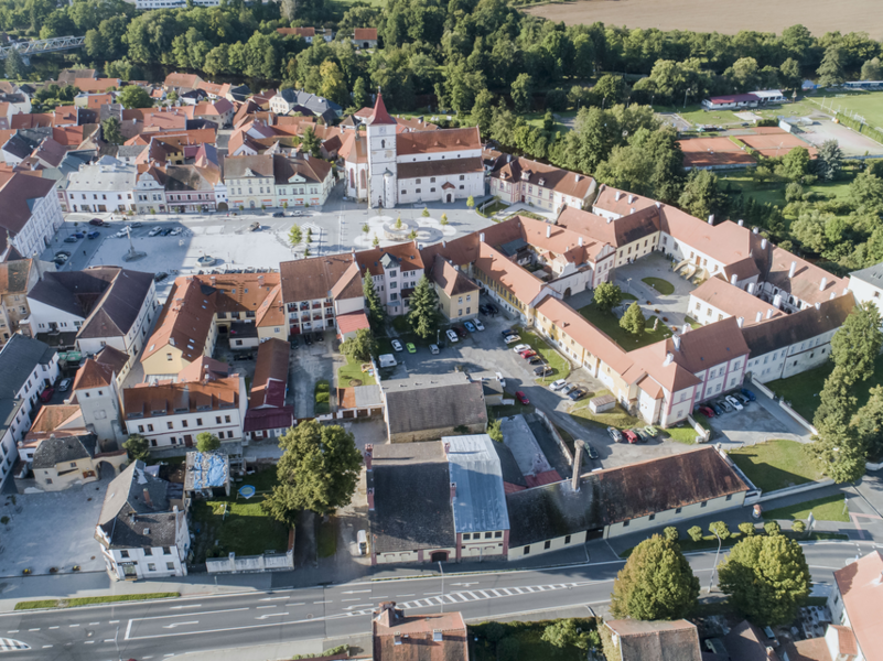 Horažďovice, letecký pohled na historické jádro