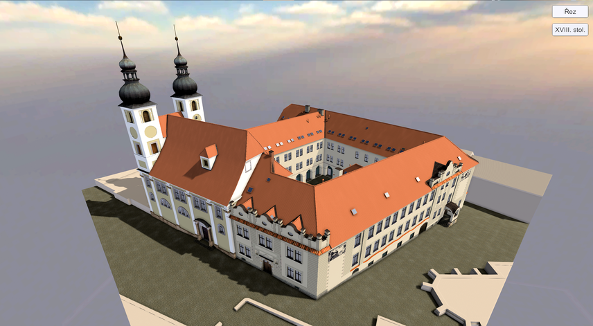 Ukázka 3D modelu jezuitské koleje a kostela Jména Ježíš