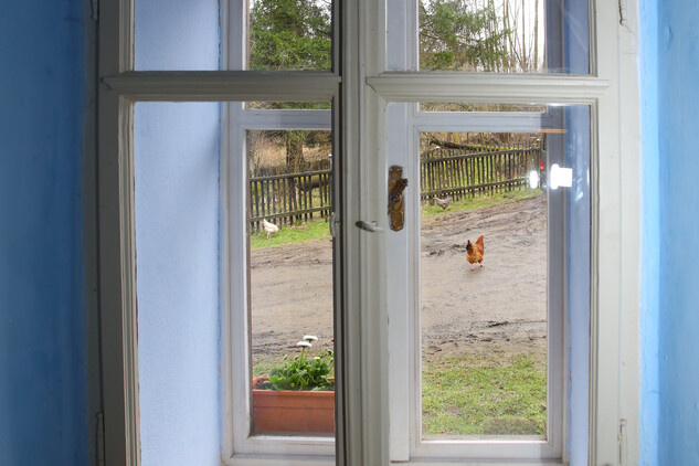 1. Dům s kůlnou č. p. 15, Merboltice, okr. Děčín, detail okna v interiéru